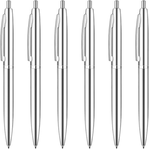 Unibene 6 Pack Black &Sliver Click Ballpoint Pens - Black ink Medium Point(1 mm), Metallic Retractable Pen Nice Gift for Business Office Students Teachers Wedding Christmas in Saudi Arabia