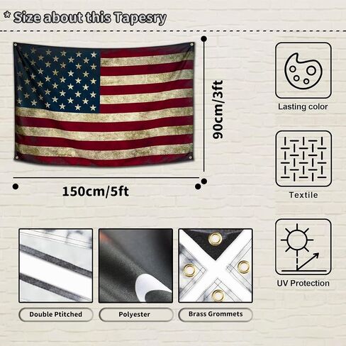 Qasrhibao American Flag Tapestry Vintage Retro USA Flag Poster, 3x5FT Polyester Summer Tapestry, Wall Hanging Decor for Dorm Living Room College Bedroom Wall Art in Saudi Arabia
