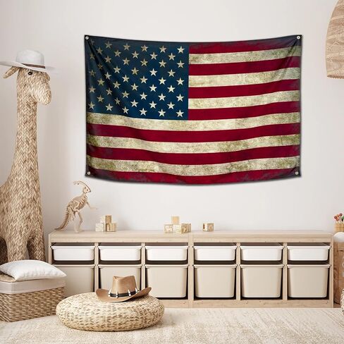 Qasrhibao American Flag Tapestry Vintage Retro USA Flag Poster, 3x5FT Polyester Summer Tapestry, Wall Hanging Decor for Dorm Living Room College Bedroom Wall Art in Saudi Arabia