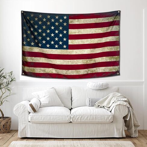 Qasrhibao American Flag Tapestry Vintage Retro USA Flag Poster, 3x5FT Polyester Summer Tapestry, Wall Hanging Decor for Dorm Living Room College Bedroom Wall Art in Saudi Arabia