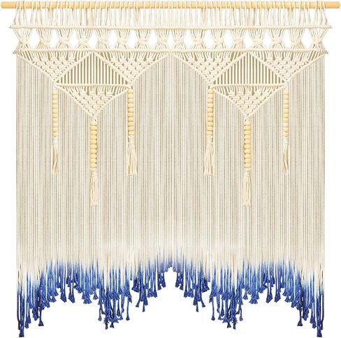 Keemi Macrame الجدار شنقا بوهو جدار الفن حبل المنسوجة نسيج شرابات جدار الأقواس ديكور المنزل لغرفة المعيشة غرفة نوم المطبخ، 43 "× 43" (وشملت عصا الخشب) in Kuwait