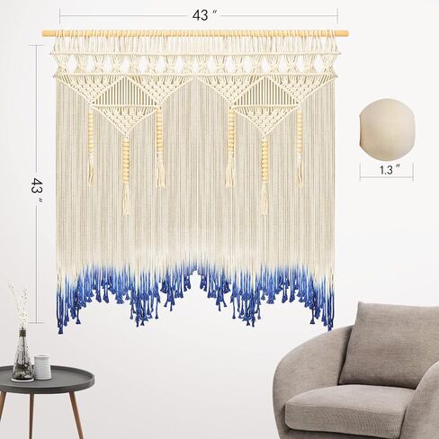 Keemi Macrame الجدار شنقا بوهو جدار الفن حبل المنسوجة نسيج شرابات جدار الأقواس ديكور المنزل لغرفة المعيشة غرفة نوم المطبخ، 43 "× 43" (وشملت عصا الخشب) in Kuwait