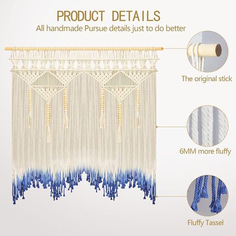 Keemi Macrame الجدار شنقا بوهو جدار الفن حبل المنسوجة نسيج شرابات جدار الأقواس ديكور المنزل لغرفة المعيشة غرفة نوم المطبخ، 43 "× 43" (وشملت عصا الخشب) in Kuwait