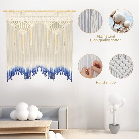 Keemi Macrame الجدار شنقا بوهو جدار الفن حبل المنسوجة نسيج شرابات جدار الأقواس ديكور المنزل لغرفة المعيشة غرفة نوم المطبخ، 43 "× 43" (وشملت عصا الخشب) in Kuwait