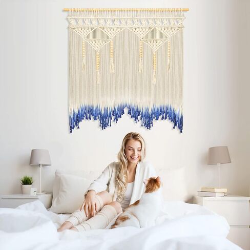 Keemi Macrame الجدار شنقا بوهو جدار الفن حبل المنسوجة نسيج شرابات جدار الأقواس ديكور المنزل لغرفة المعيشة غرفة نوم المطبخ، 43 "× 43" (وشملت عصا الخشب) in Kuwait