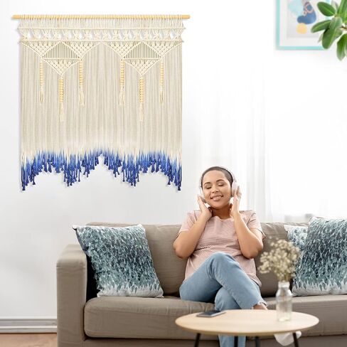 Keemi Macrame الجدار شنقا بوهو جدار الفن حبل المنسوجة نسيج شرابات جدار الأقواس ديكور المنزل لغرفة المعيشة غرفة نوم المطبخ، 43 "× 43" (وشملت عصا الخشب) in Kuwait