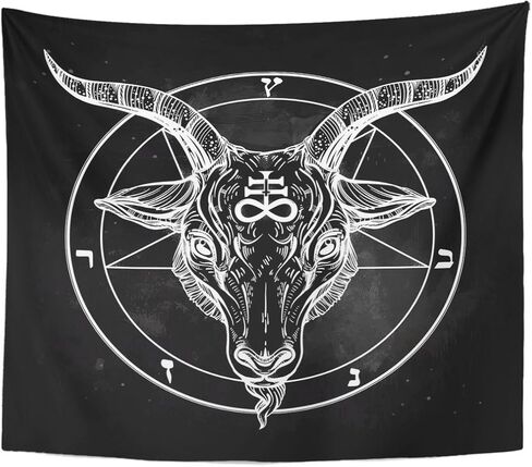 emvency نسيج الخماسي مع شيطان baphomet الشيطانية رأس الماعز رمز ثنائي الوشم الرجعية الموسيقى الصيف لراكب الدراجة النارية الأسود ديكور المنزل الجدار شنقا لغرفة المعيشة غرفة نوم النوم 50x60 بوصة in Kuwait