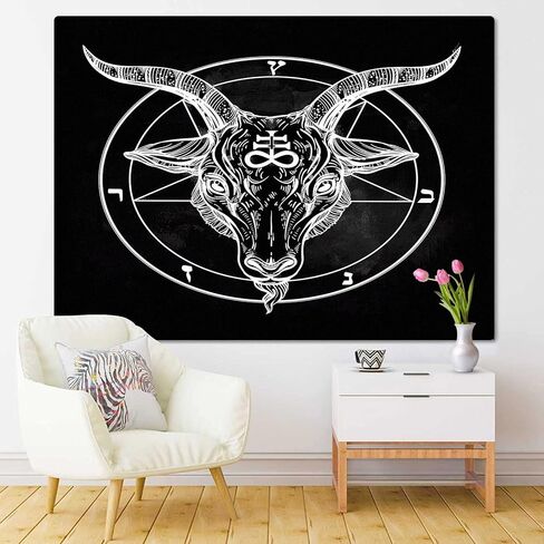 emvency نسيج الخماسي مع شيطان baphomet الشيطانية رأس الماعز رمز ثنائي الوشم الرجعية الموسيقى الصيف لراكب الدراجة النارية الأسود ديكور المنزل الجدار شنقا لغرفة المعيشة غرفة نوم النوم 50x60 بوصة in Kuwait