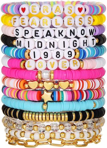 14PCS Bracelets for Women, Colorful Friendship Bracelets, Stackable Beaded Bracelets, Clay Bead Bracelets Heishi Surfer Bracelets Cute Bracelets for Concert Beach Vacaiton Gift in Saudi Arabia