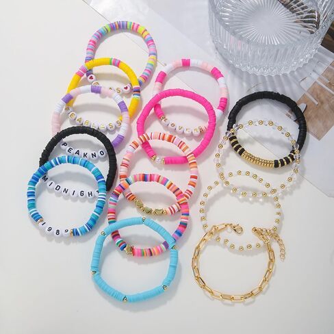 14PCS Bracelets for Women, Colorful Friendship Bracelets, Stackable Beaded Bracelets, Clay Bead Bracelets Heishi Surfer Bracelets Cute Bracelets for Concert Beach Vacaiton Gift in Saudi Arabia