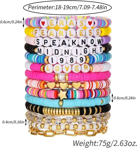 14PCS Bracelets for Women, Colorful Friendship Bracelets, Stackable Beaded Bracelets, Clay Bead Bracelets Heishi Surfer Bracelets Cute Bracelets for Concert Beach Vacaiton Gift in Saudi Arabia