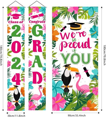 3 قطع من ديكورات حفلات التخرج من Luau 2024 لافتة باب بطابع هاواي 2024 مجموعة ديكورات حفلات التخرج تتضمن قطعة واحدة من غطاء باب التخرج وقطعتين من لافتة الشرفة لديكورات حفلات Aloha Grad in Kuwait