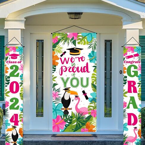 3 قطع من ديكورات حفلات التخرج من Luau 2024 لافتة باب بطابع هاواي 2024 مجموعة ديكورات حفلات التخرج تتضمن قطعة واحدة من غطاء باب التخرج وقطعتين من لافتة الشرفة لديكورات حفلات Aloha Grad in Kuwait
