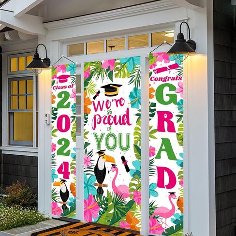 3 قطع من ديكورات حفلات التخرج من Luau 2024 لافتة باب بطابع هاواي 2024 مجموعة ديكورات حفلات التخرج تتضمن قطعة واحدة من غطاء باب التخرج وقطعتين من لافتة الشرفة لديكورات حفلات Aloha Grad in Kuwait