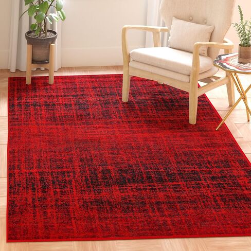 سجادة منطقة مجموعة SAFAVIEH Adirondack - 5'1" x 7'6"، أحمر وأسود، تصميم تجريدي حديث، لا يتساقط ويسهل العناية به، مثالي للمناطق ذات حركة المرور العالية في غرفة المعيشة وغرفة النوم (ADR116F) in Saudi Arabia