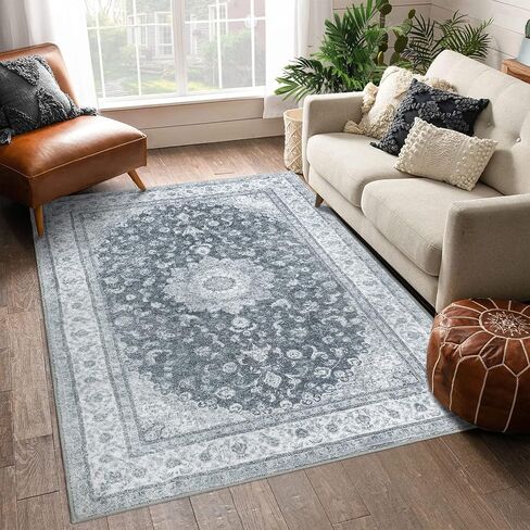 CAROMIO Vintage Washable Area Rug Distressed Small Carpet Non-Slip Non-Shedding Waterproof Entryway Area Rug for Hallway Dining Room, 2' x 3' Blue in Saudi Arabia