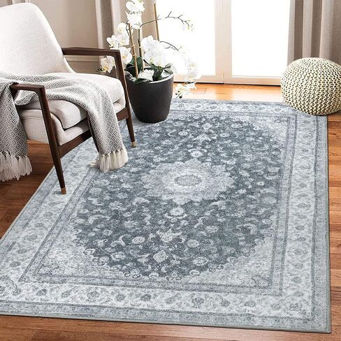 CAROMIO Vintage Washable Area Rug Distressed Small Carpet Non-Slip Non-Shedding Waterproof Entryway Area Rug for Hallway Dining Room, 2' x 3' Blue in Saudi Arabia
