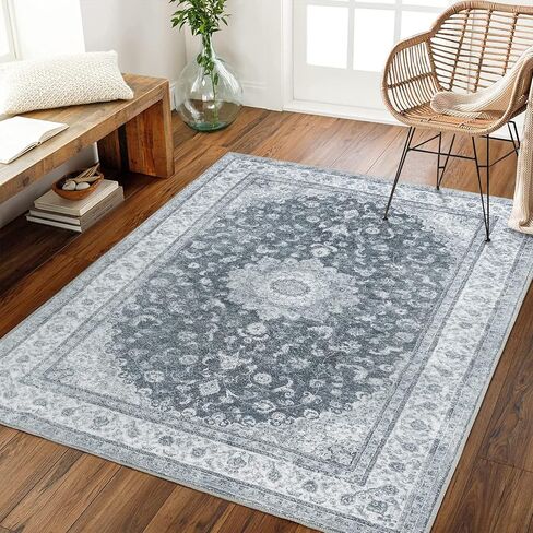 CAROMIO Vintage Washable Area Rug Distressed Small Carpet Non-Slip Non-Shedding Waterproof Entryway Area Rug for Hallway Dining Room, 2' x 3' Blue in Saudi Arabia