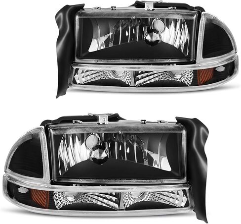 DWVO Headlight Assembly Compatible with 1998-2004 Dodge Dakota 1998-2003 Dodge Durango Headlamp Replacement with Park Signal Lamp Black Housing in Saudi Arabia