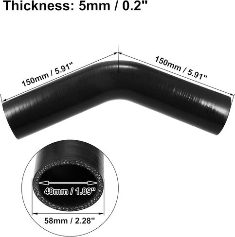 X AUTOHAUX 48mm 1.89" ID 45 Degree Elbow Silicone Reducer Hose Pipe Bend Turbo Water Intercooler Black in Saudi Arabia