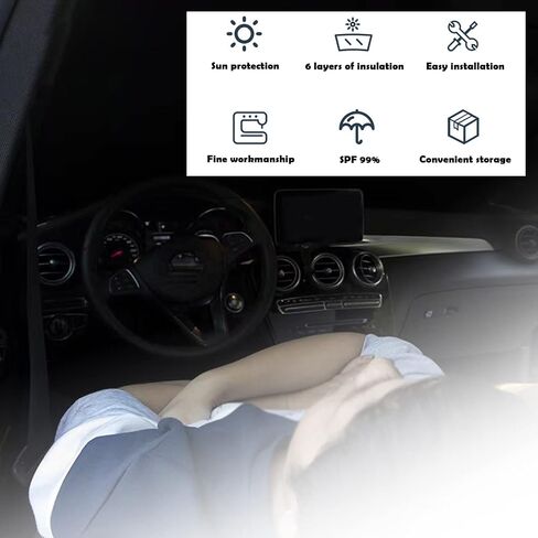 Pack-1 مظلة شمسية للزجاج الأمامي للسيارة قابلة للسحب، ستائر دوارة عازلة للحرارة مقاس 26.7 بوصة × 49 بوصة للحماية من الشمس، واقي حاجب الشمس، يحجب 99% من الأشعة فوق البنفسجية للحفاظ على برودة السيارة (الراديوم الفضي) in Saudi Arabia
