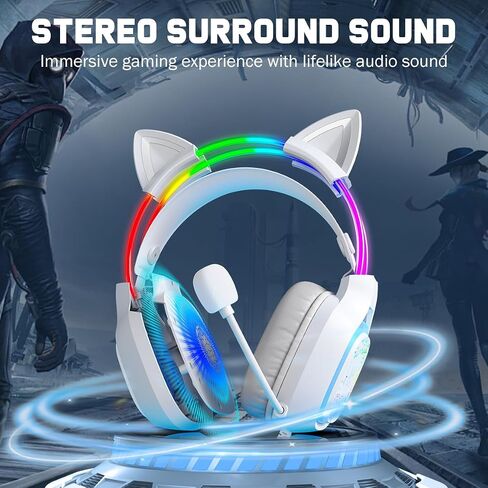 Cat Ears Gaming Headset with Noise-Canceling Mic, Surround Sound & RGB Lights, Wired Over-Ear Lightweight Headphones, Adjustable Headband for PC, PS4, PS5, Mac, Switch, in-Line Control in Saudi Arabia