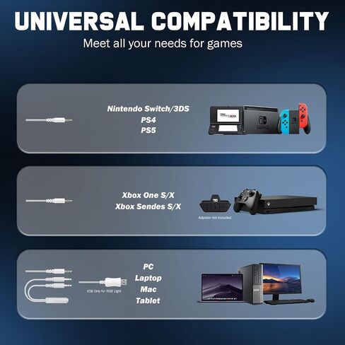 Cat Ears Gaming Headset with Noise-Canceling Mic, Surround Sound & RGB Lights, Wired Over-Ear Lightweight Headphones, Adjustable Headband for PC, PS4, PS5, Mac, Switch, in-Line Control in Saudi Arabia