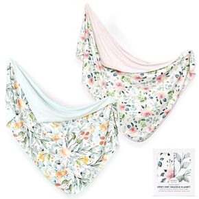 GRSSDER Baby Swaddle Blankets 2 Pack, Super Soft Jersey Knit Baby Quilt Blankets for Baby Girls, Double Layer Receiving Blankets 34 x 44 Inches Extra Large for Swaddling, Pink Flowers Season