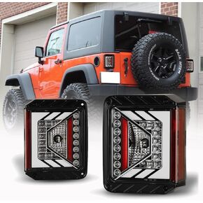 WOLFSTORM LED Tail Light Fit for 2007-2018 Jeep Wrangler JK/JKU, 2007-2018 JK/JKU LED Tail Lights Replacement,1 Pair(Black Smoke Lens)