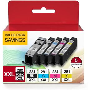 280 281 Ink Cartridges Black/Color XXL Compatible for Canon PGI-280XXL CLI-281XXL Replacement for PIXMA TR8520 TS6320 TS9120 TS6220 TR7520 TR8500 TS8320 TR8620 TS6120 TS8220 TS6300 TS8120 (5 Pack)