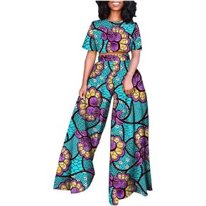 African Suits for Women Short Sleeve Crop Top and Pants 2 Piece Set Outfits Dashiki Plus Size Casual Tracksuit