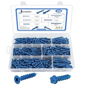 360PCS Concrete Screws Assortment Kit,1/4 3/16 Concrete Screws Flat & Hex Head Masonry Block or Brick Cement Screws and Anchors, Diamond Point, Length 1-1/4" to 2-1/4"