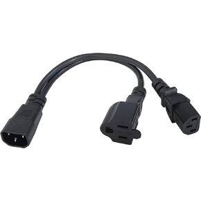 C14 to C13+NEMA 5-15R Y Splitter Power Plug Cord,Single IEC 320 C14 Male to C13+Nema 5-15R Female Splitter Adapter Cable Cord