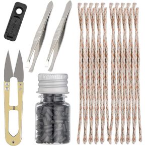 Universal Lighter Replacement Repair Kit Pack for Petrol Gas Fluid Lighter Oil Lighter (200pcs Flint Stone,20pcs Wick,2pcs Tweezers,1pcs Rubber Felt Pad,1pcs U-Shaped Mini Scissors)-Black