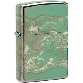 Zippo Lighter, Dragon and Tiger, Engraved 360 - High Polish Green 80877