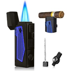 Torch Lighters Quadruple 4 Jet Flame Metal Refillable Butane Lighter Gadgets for Men Gift Ideas (Black)