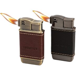 Soft Flame Lighter Leather Small Indoor Butane Refillable (Brown+Black)