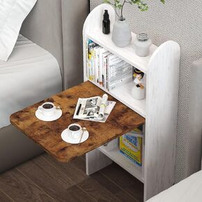 Wall Mounted Drop-Leaf End Table, Small Side Table Laptop Desk, Folding Rustic Snack Table with Shelf, Multifunctional Computer Workstation with Storage Compartments, Bedside Table (17.32IN)