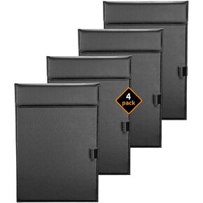 KINGFOM PU Leather Hardboard Office Clipboard, Magnetic Clip A4 Letter Size Clip Boards with Pen Holder for Nurses, Students, Teacher Black