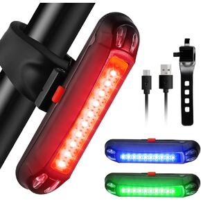 مصباح خلفي للدراجة قابل لإعادة الشحن USB من Chemini، أحمر/أزرق/أخضر 3 ألوان و7 أوضاع إضاءة للدراجة الخلفية مقاومة للماء لركوب الدراجات، وحقائب الظهر، وخوذة-عبوة واحدة in Kuwait