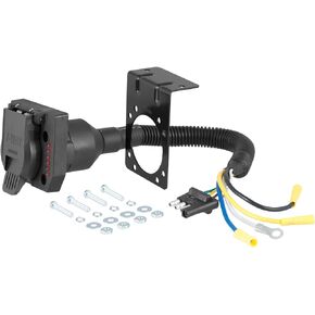 CURT 57676 4-Way Flat Vehicle-Side to 7-Way RV Blade Trailer Wiring Adapter with Tester