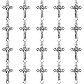 30Pcs Catholic Jesus Cross Charms Alloy Enamel Saint Benedict Medal Crucifix Charms Pendant for Jewelry Making Rosary Beads Necklace Bracelet Keychain DIY Craft Accessories