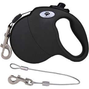 13ft Retractable Dog Leash for Small Breed Dogs up to 22 lbs with a Detachable Chew Proof Extender Wire Ropes (Black S)