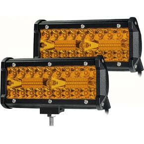 4WDKING 7 Inch Amber LED Light Bar, 2PCS 240W 24,000LM Offroad Fog Light Driving Light Pods with Spot Flood Combo Beam, Waterproof Led Work Lights Compatible for Jeep Pickup Truck Trailer ATV UTV