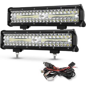BUNKER INDUST 12 Inch LED Light Pods with Wiring Harness Kit, 2Pcs Spot Flood Beam 68000LM Triple Row Light Bar Waterproof Work Lights for ATV UTV Truck Tractor Boat Golf Cart OffRoad Fog Driving