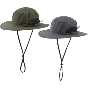 LLmoway Boys Girls Beach Hat with Strap Sun Protection Wide Brim Breathable Safari Sun Hat Summer Out Hats 3-8Years 2Pack