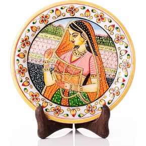 Marble Decorative Plate Traditional Indian Handpainted Round Shape Showpiece Pottery Plate with Stand for Decoration Home Office Décor and Gifting (Rajasthani Lady) in Saudi Arabia