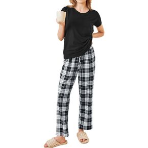 Ekouaer Women's Pajamas 2 Piece Pajama Sets Soft Short Sleeve Sleepwear Ladies Lounge Sets