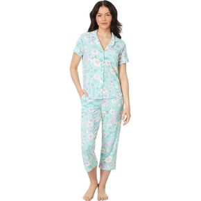 Karen Neuburger Women's Petite Short Sleeve Girlfriend Capri Pj Set with Lace Detail