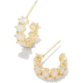 Kendra Scott Cailin 14k Gold-Plated Brass Crystal Huggie Earrings in Champagne Opal Crystal, Fashion Jewelry For Women